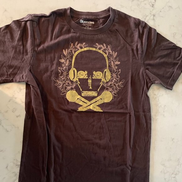 *♪ Y2K Brown Gold Skull Music T-Shirt - 2000's cool! *♪ - Picture 2 of 13